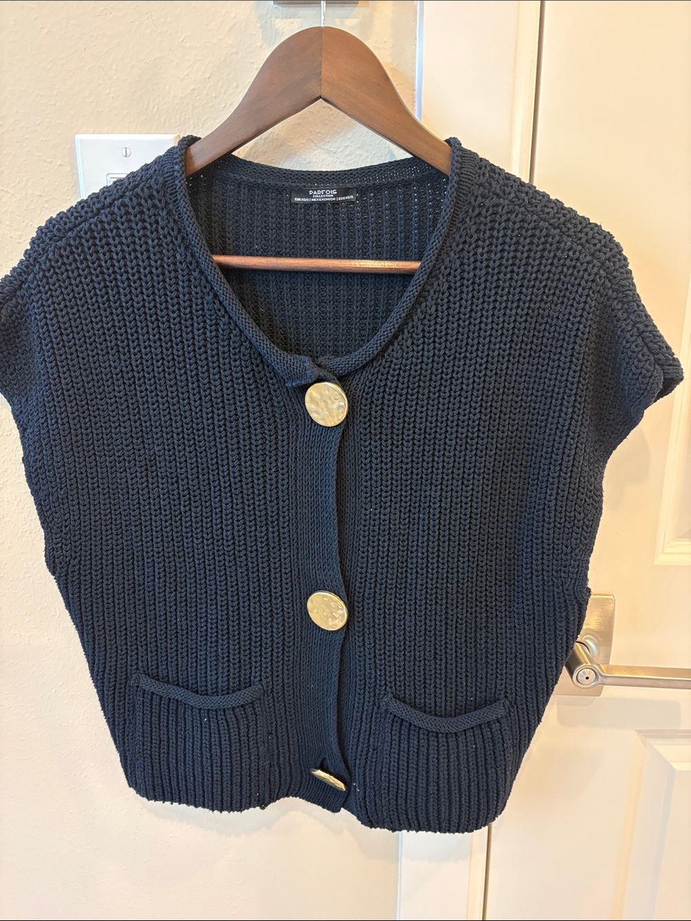 Sleeveless Knit Cardigan Sweater Vest - Navy